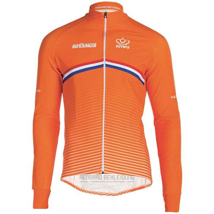 2019 Fahrradbekleidung Niederlande Orange Trikot Langarm und Tragerhose - zum Schließen ins Bild klicken