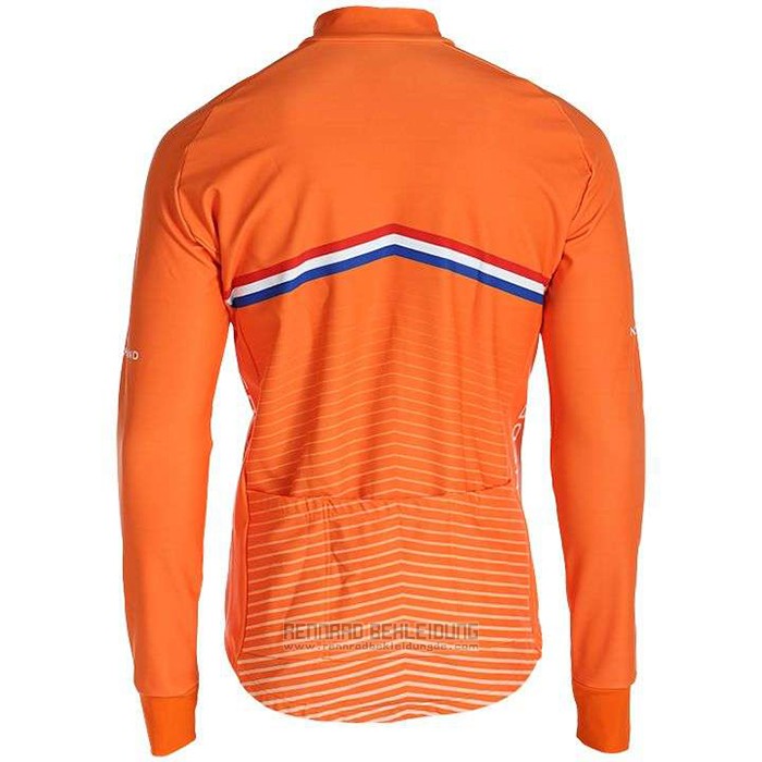 2019 Fahrradbekleidung Niederlande Orange Trikot Langarm und Tragerhose