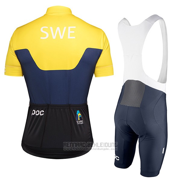 2017 Fahrradbekleidung Schweden Gelb und Blau Trikot Kurzarm und Tragerhose