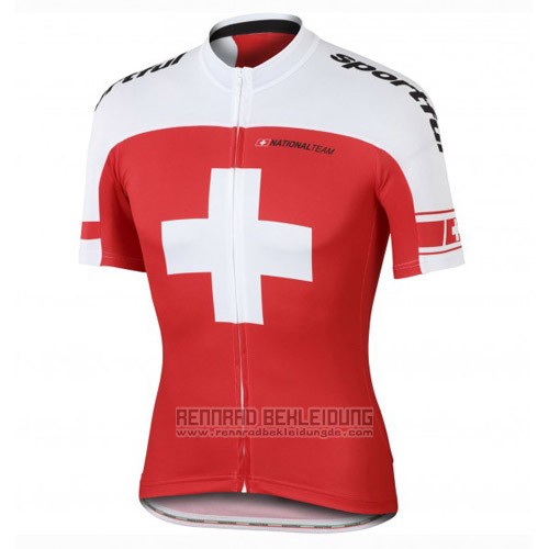 2016 Fahrradbekleidung Schweiz Wei und Rot Trikot Kurzarm und Tragerhose - zum Schließen ins Bild klicken