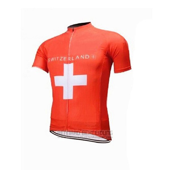 2018 Fahrradbekleidung Schweiz Rot Trikot Kurzarm und Tragerhose