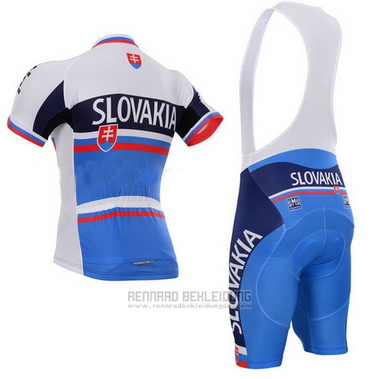 2013 Fahrradbekleidung Slowakische Republik Wei und Blau Trikot Kurzarm und Tragerhose