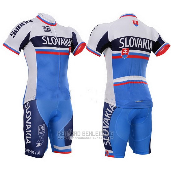 2013 Fahrradbekleidung Slowakische Republik Wei und Blau Trikot Kurzarm und Tragerhose - zum Schließen ins Bild klicken