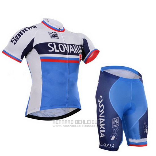 2013 Fahrradbekleidung Slowakische Republik Wei und Blau Trikot Kurzarm und Tragerhose
