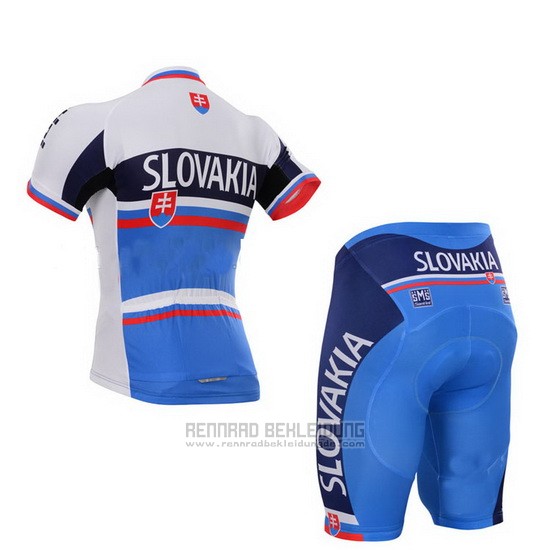2013 Fahrradbekleidung Slowakische Republik Wei und Blau Trikot Kurzarm und Tragerhose