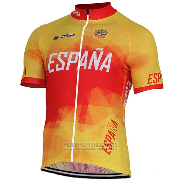 2017 Fahrradbekleidung Spanien Gelb und Rot Trikot Kurzarm und Tragerhose