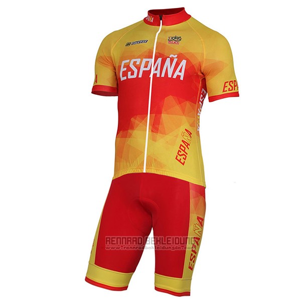 2017 Fahrradbekleidung Spanien Gelb und Rot Trikot Kurzarm und Tragerhose - zum Schließen ins Bild klicken