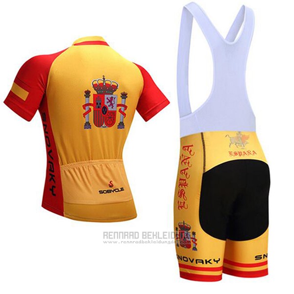 2017 Fahrradbekleidung Spanien Rot und Gelb Trikot Kurzarm und Tragerhose