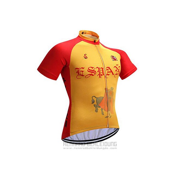 2017 Fahrradbekleidung Spanien Rot und Gelb Trikot Kurzarm und Tragerhose