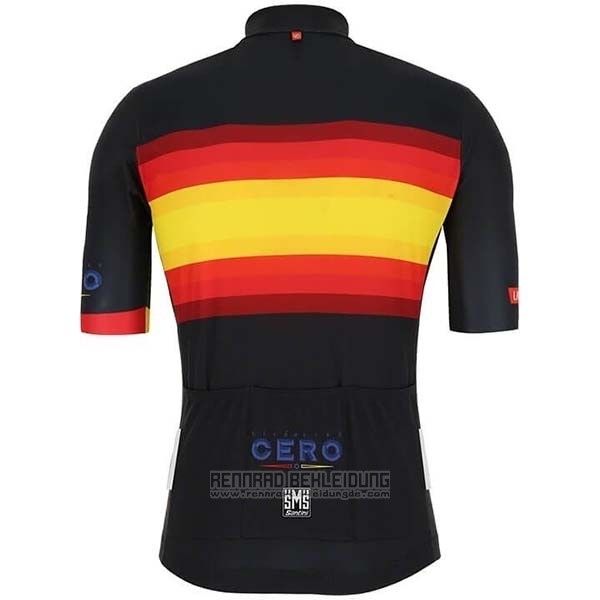 2019 Fahrradbekleidung Spanien Shwarz Rot Gelb Trikot Kurzarm und Tragerhose