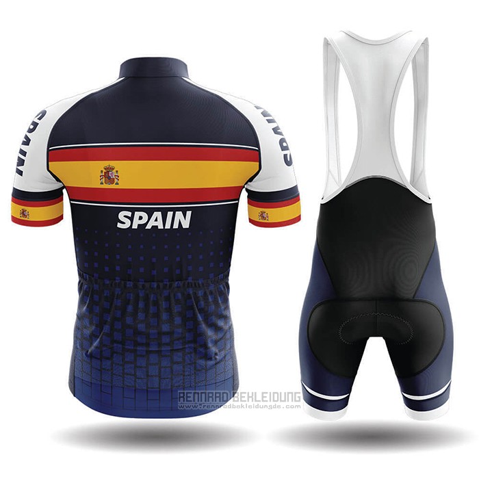 2020 Fahrradbekleidung Champion Spanien Blau Gelb Trikot Kurzarm und Tragerhose