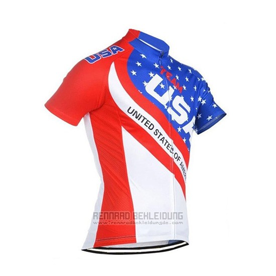 2018 Fahrradbekleidung USA Blau und Rot Trikot Kurzarm und Tragerhose