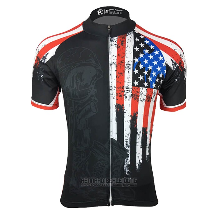 2021 Fahrradbekleidung USA Shwarz Trikot Kurzarm und Tragerhose - zum Schließen ins Bild klicken