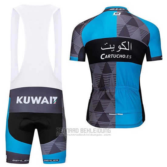 2019 Fahrradbekleidung Kuwait Blau Grau Trikot Kurzarm und Overall - zum Schließen ins Bild klicken
