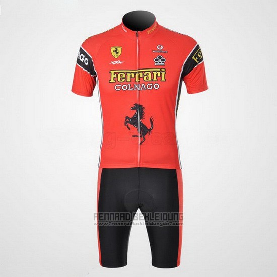 2010 Fahrradbekleidung Ferrari Shwarz und Rot Trikot Kurzarm und Tragerhose