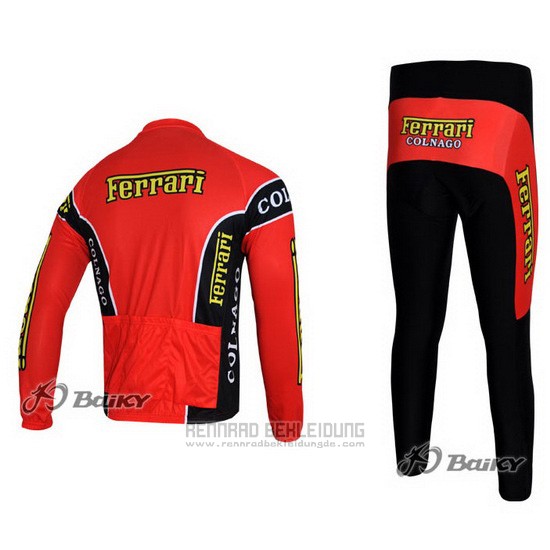 2011 Fahrradbekleidung Ferrari Shwarz und Grun Trikot Langarm und Tragerhose Pantaloni
