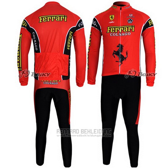 2011 Fahrradbekleidung Ferrari Shwarz und Grun Trikot Langarm und Tragerhose Pantaloni