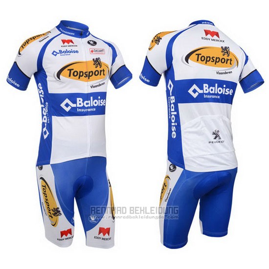 2013 Fahrradbekleidung Topsport Wei und Azurblau Trikot Kurzarm und Tragerhose