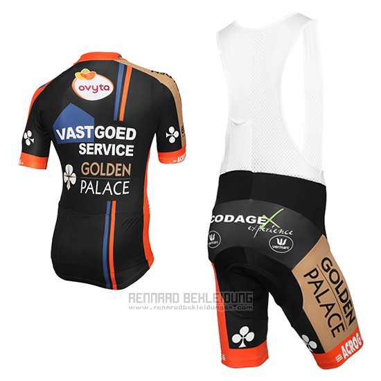 2015 Fahrradbekleidung Vastgoedservice Golden Palace Shwarz und Orange Trikot Kurzarm und Tragerhose
