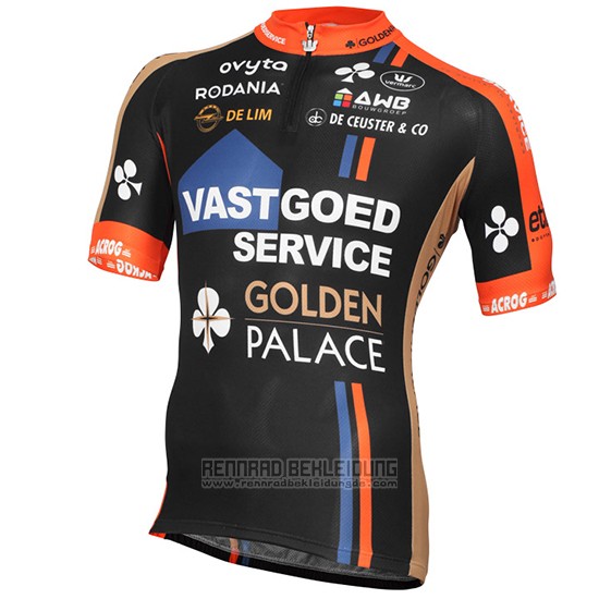 2015 Fahrradbekleidung Vastgoedservice Golden Palace Shwarz und Orange Trikot Kurzarm und Tragerhose