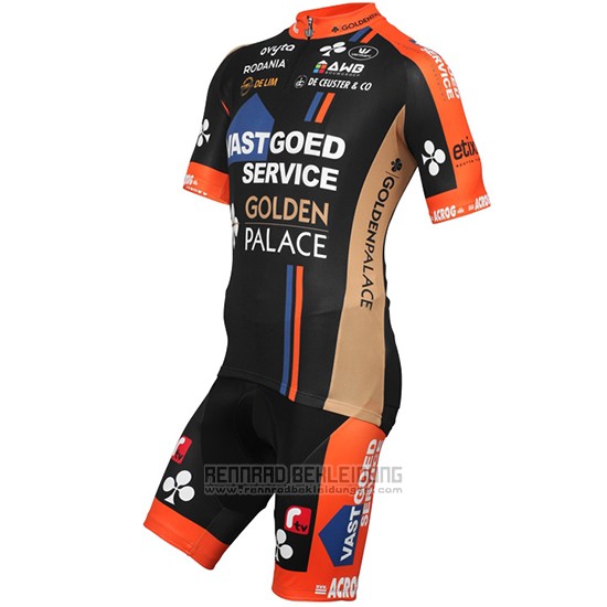 2015 Fahrradbekleidung Vastgoedservice Golden Palace Shwarz und Orange Trikot Kurzarm und Tragerhose