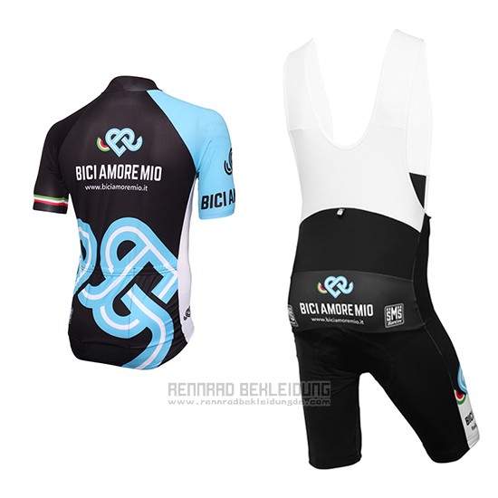 2016 Fahrradbekleidung Bici Amore Mio Shwarz und Blau Trikot Kurzarm und Tragerhose