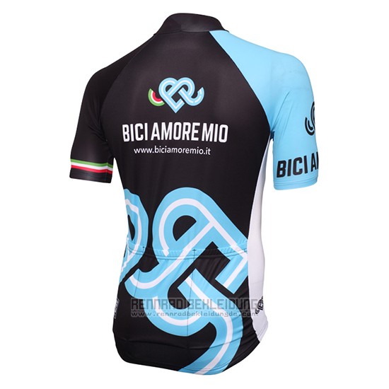 2016 Fahrradbekleidung Bici Amore Mio Shwarz und Blau Trikot Kurzarm und Tragerhose