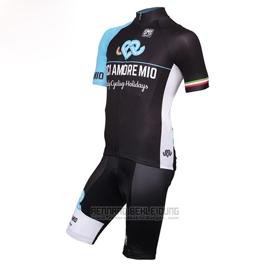 2016 Fahrradbekleidung Bici Amore Mio Shwarz und Blau Trikot Kurzarm und Tragerhose