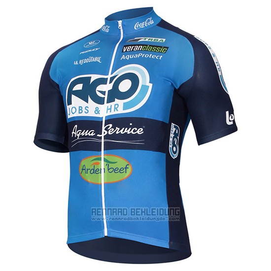 2017 Fahrradbekleidung Ago Aqua Service Blau Trikot Kurzarm und Tragerhose