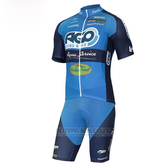 2017 Fahrradbekleidung Ago Aqua Service Blau Trikot Kurzarm und Tragerhose