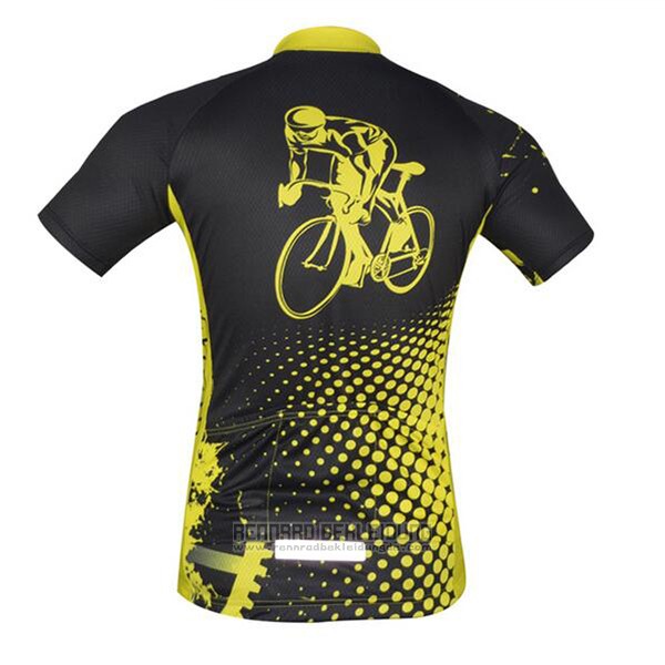 2017 Fahrradbekleidung Aogda Shwarz und Gelb Trikot Kurzarm und Tragerhose