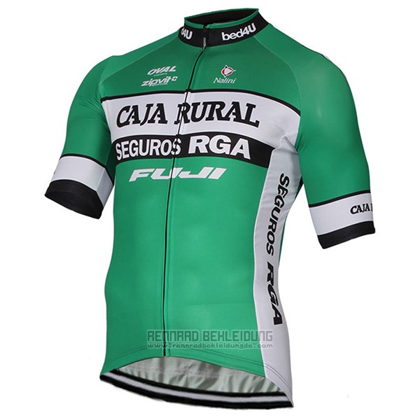 2017 Fahrradbekleidung Caja Rural Grun Trikot Kurzarm und Tragerhose