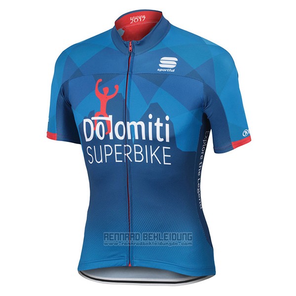 2017 Fahrradbekleidung Dolomiti Superbike Blau Trikot Kurzarm und Tragerhose