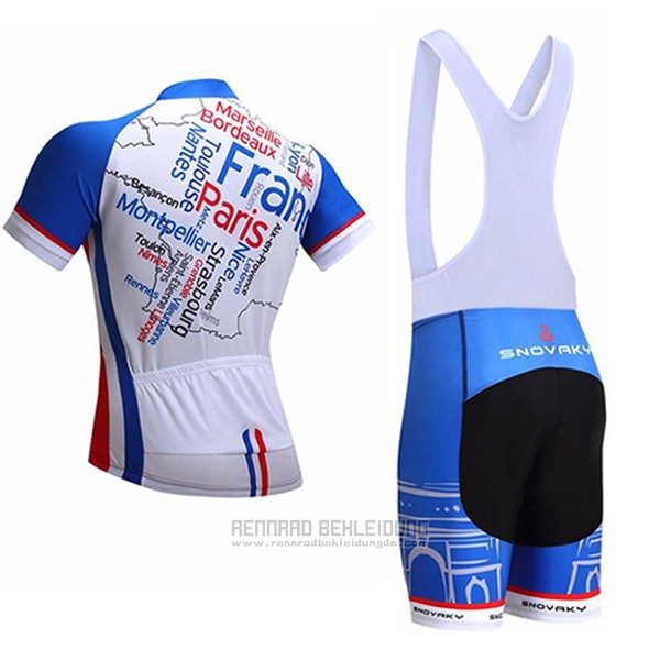 2017 Fahrradbekleidung France Snovaky Blau und Wei Trikot Kurzarm und Tragerhose - zum Schließen ins Bild klicken