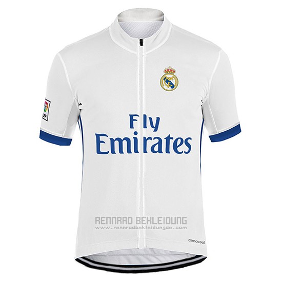 2017 Fahrradbekleidung Real Madrid Wei Trikot Kurzarm und Tragerhose
