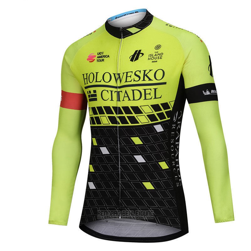 2018 Fahrradbekleidung Holowesko Citadel Grun und Shwarz Trikot Langarm und Tragerhose - zum Schließen ins Bild klicken