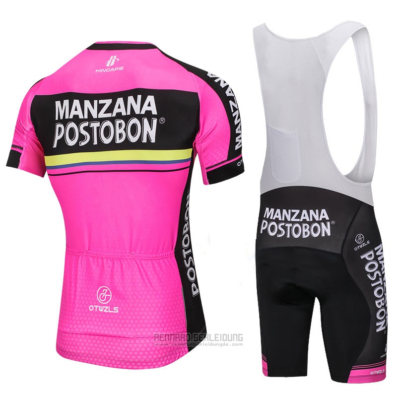 2018 Fahrradbekleidung Manzana Postobon Rosa Trikot Kurzarm und Tragerhose