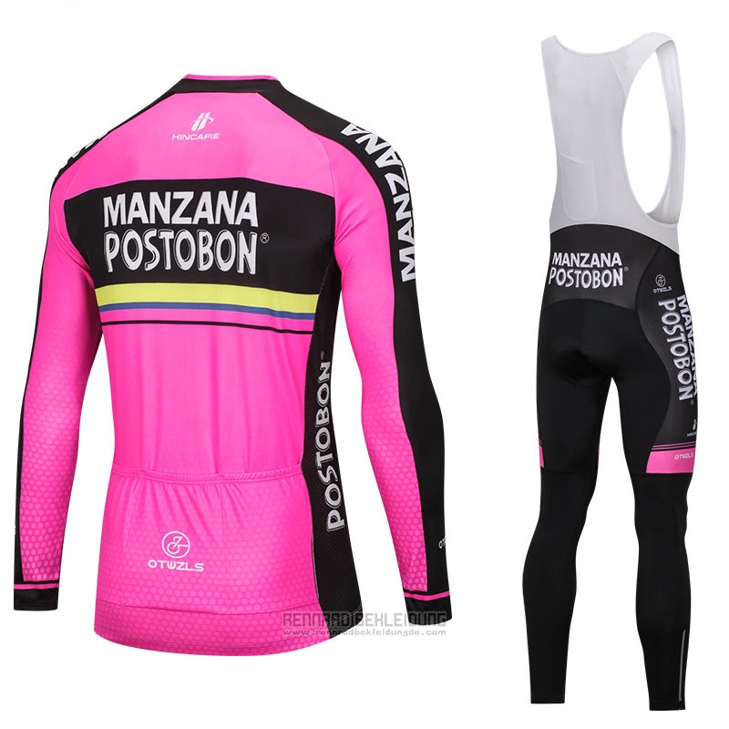 2018 Fahrradbekleidung Manzana Postobon Rosa Trikot Langarm und Tragerhose