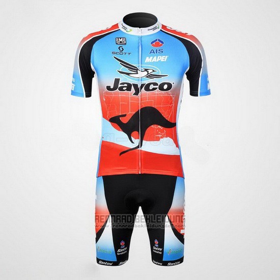 Fahrradbekleidung Jayco Azurblau und Rot Trikot Kurzarm und Tragerhose