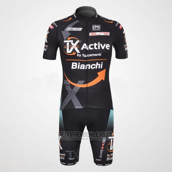 2012 Fahrradbekleidung Bianchi Shwarz und Orange Trikot Kurzarm und Tragerhose