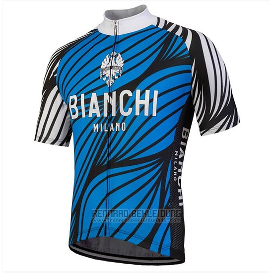 2018 Fahrradbekleidung Bianchi Caina Blau Trikot Kurzarm und Tragerhose