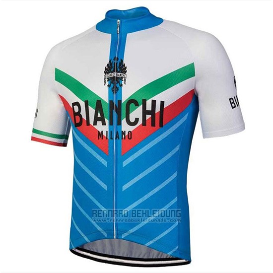 2018 Fahrradbekleidung Bianchi Tiera Wei und Blau Trikot Kurzarm und Tragerhose