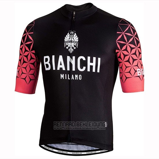 2019 Fahrradbekleidung Bianchi Milano Conca Shwarz Rot Trikot Kurzarm und Tragerhose