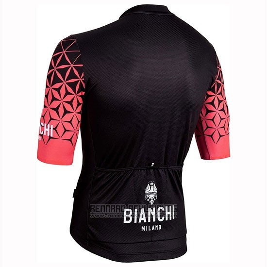 2019 Fahrradbekleidung Bianchi Milano Conca Shwarz Rot Trikot Kurzarm und Tragerhose