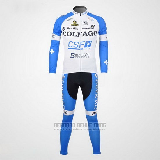 2012 Fahrradbekleidung Colnago Azurblau und Wei Trikot Langarm und Tragerhose