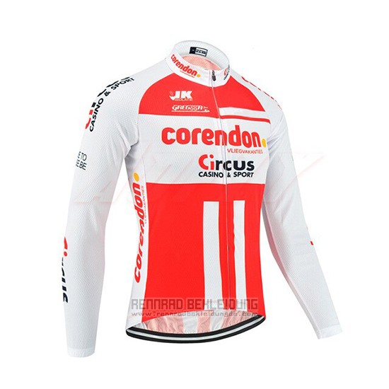 2019 Fahrradbekleidung Corendon Circus Wei Rot Trikot Langarm und Tragerhose - zum Schließen ins Bild klicken