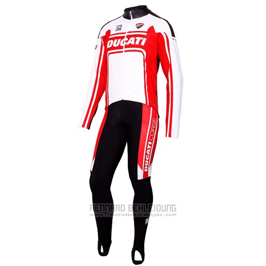 2016 Fahrradbekleidung Ducati Wei und Rot Trikot Langarm und Tragerhose - zum Schließen ins Bild klicken