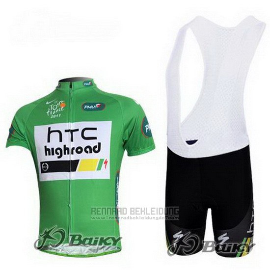 2011 Fahrradbekleidung HTC Highroad Grun und Wei Trikot Kurzarm und Tragerhose