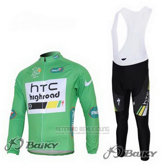 2011 Fahrradbekleidung HTC Highroad Grun und Wei Trikot Langarm und Tragerhose