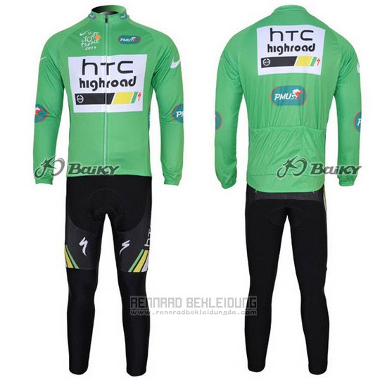 2011 Fahrradbekleidung HTC Highroad Grun und Wei Trikot Langarm und Tragerhose
